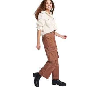 Wild Fable Women's Mid Rise Cargo Baggy Wide Leg Utility Jeans Brown Size 0